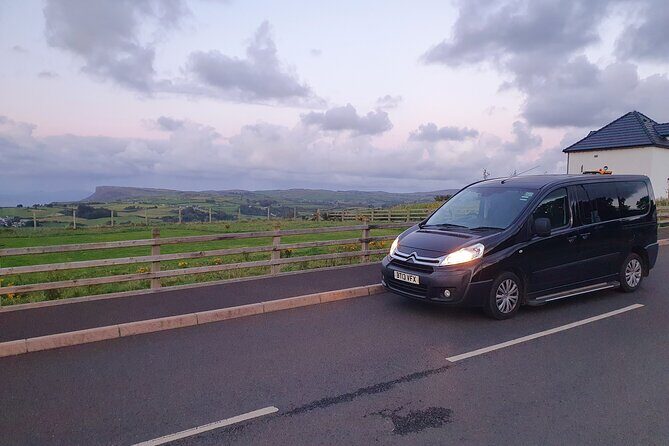 Belfast to Dublin Airport Private Transport up to 8 passengers - The Vehicle Setup: Citroen Dispatch, Forward-Facing Seats, and Luggage Trailer